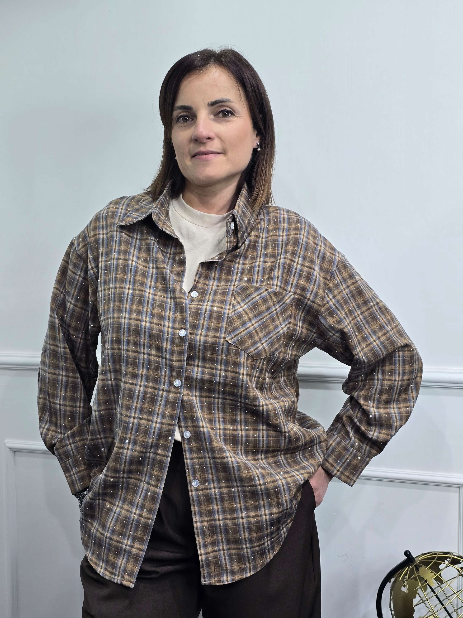 Camicia Corta A Quadri Lucky Brand Con Bordo Grezzo - Donna, In Cotone, Maniche Lunghe, Tasche Sul Petto - 4