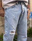 Jeans Luton straight fit veins blu
