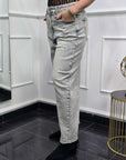 Jeans Ballon Strass Grigio H3778