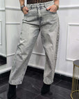 Jeans Ballon Strass Grigio  H3778